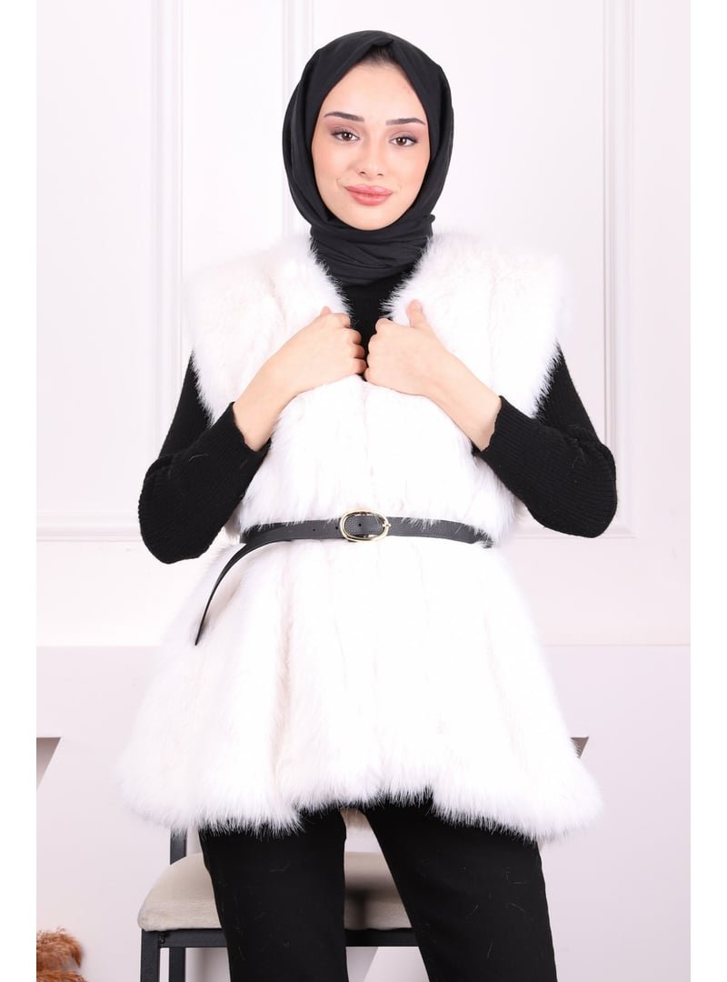 İmaj Butik Ekru Kürk Yelek