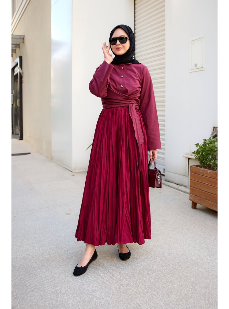 Locco Moda Bordo Beli Lastikli Kraş Etek