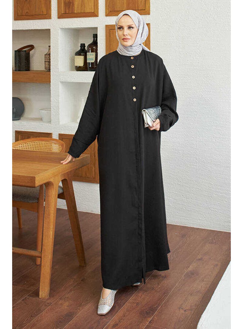 Neways Siyah Modal Süs Düğmeli Abaya
