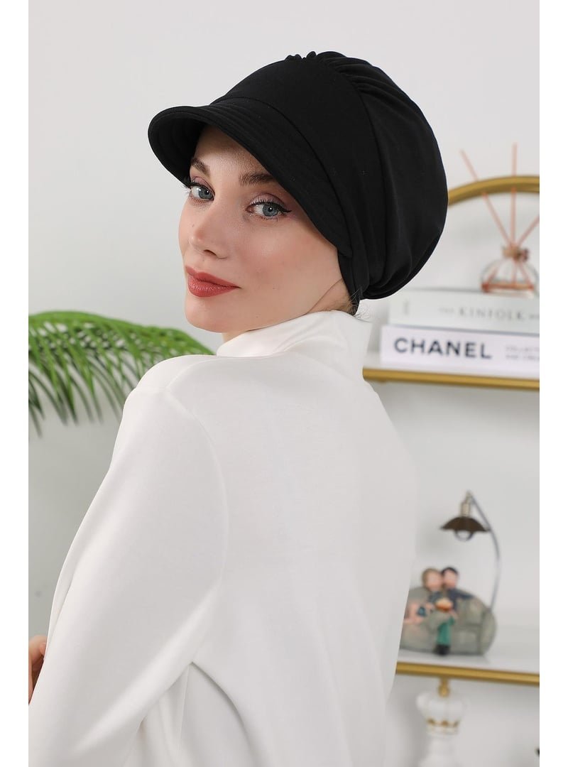 Aisha`s Design 73o Siyah Dört Mevsim Kullanıma Uygun Siperlikli Şapka Bone,b