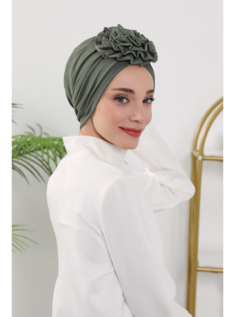 Aisha`s Design 21o Haki Dört Mevsim Kullanıma Uygun Güllü Bone,b