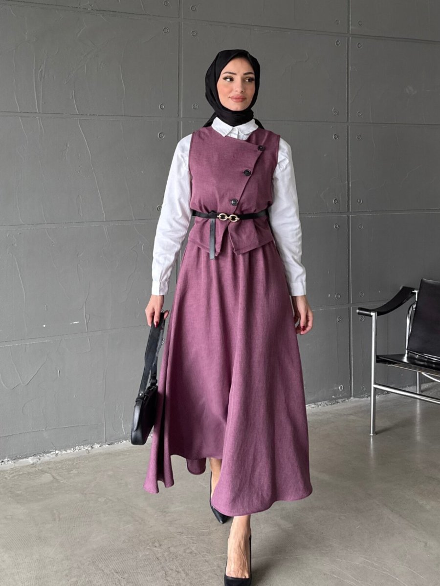 Ensa Tesettür Mor Irmak Etekli Takım