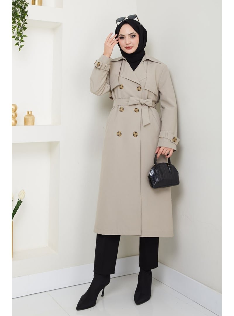 InStyle Taşlı Toka Detaylı Astarlı Taş Trençkot