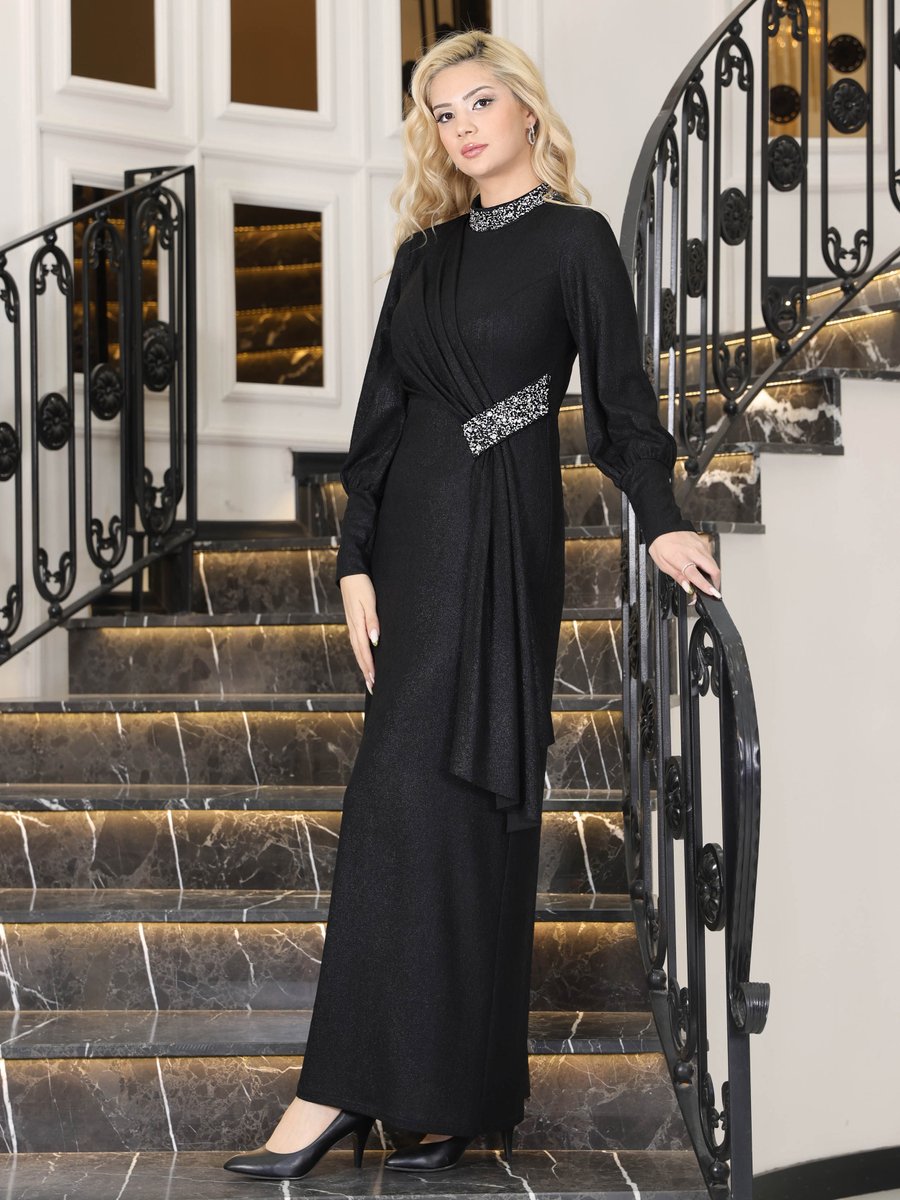 Elben Moda Siyah Açelya Abiye Elbise