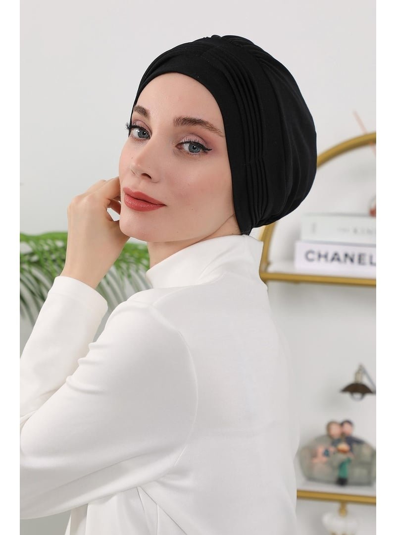 Aisha`s Design 19o Siyah Dört Mevsim Kullanıma Uygun Mihrace Pileli Bone,b