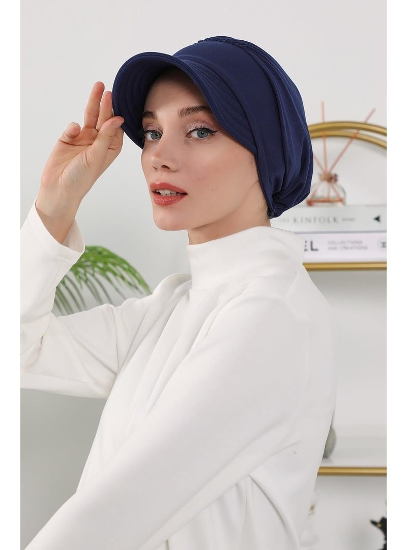 Aisha`s Design 73o Lacivert Dört Mevsim Kullanıma Uygun Siperlikli Şapka Bone,b