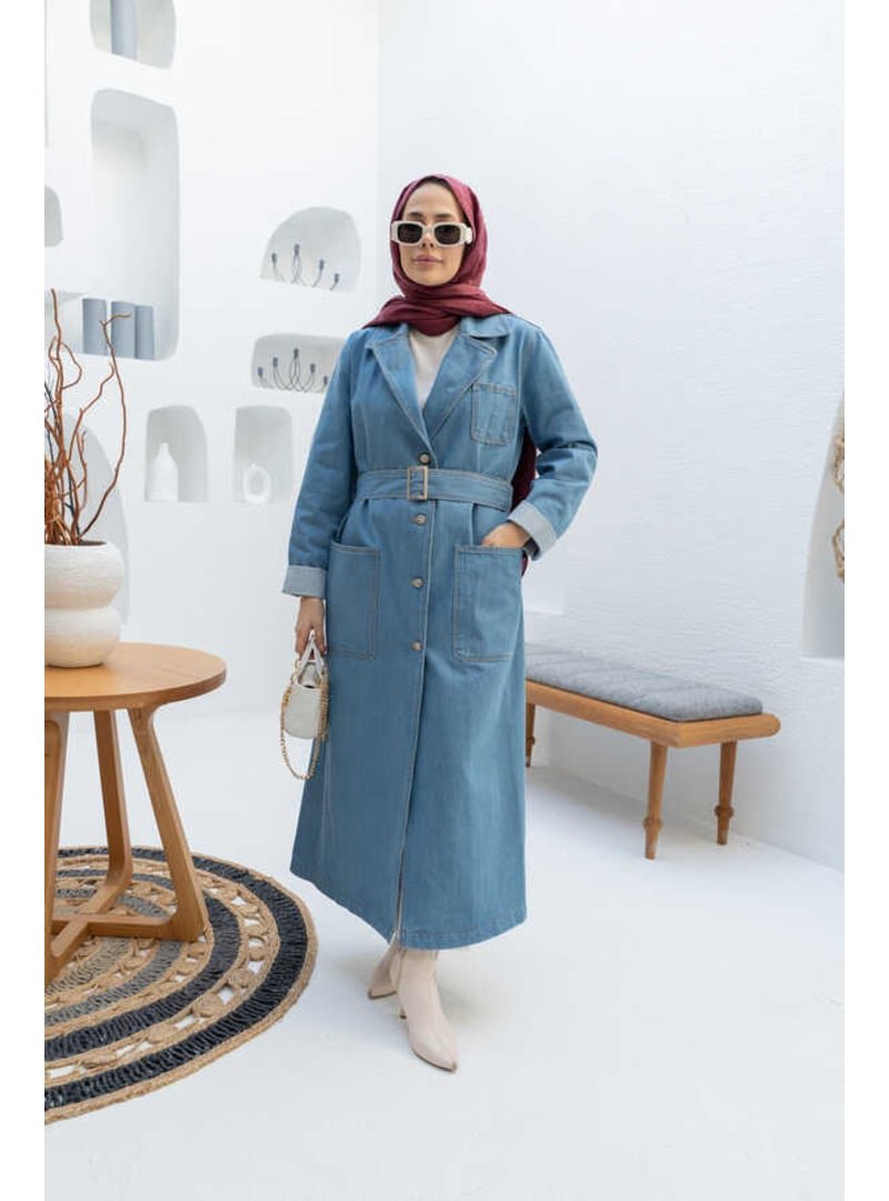Neways Mavi Kuşaklı Denim Ceket