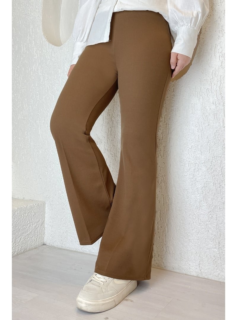 InStyle Kahverengi İspanyol Paça Scuba Pantolon