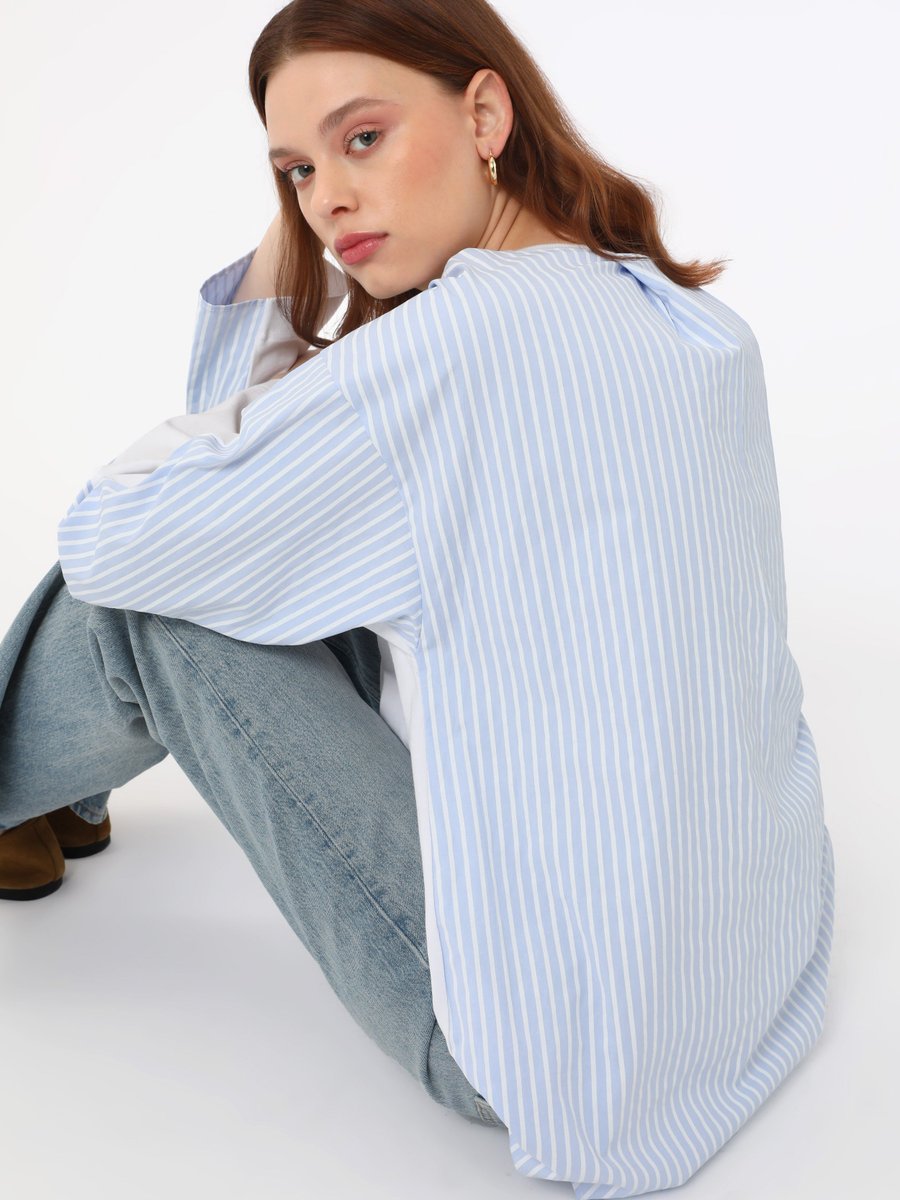 Benin Off White Arkası Poplin Detaylı Tunik