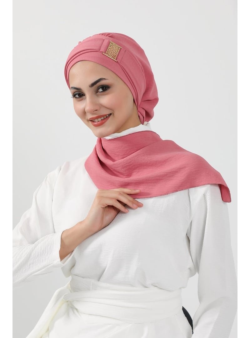 Aisha`s Design 11a Koyu Pembe Gold Aksesuarlı Aerobin Kumaş Hazır Türban,ht