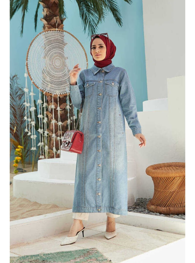 Neways Mavi Denim Uzun Ceket