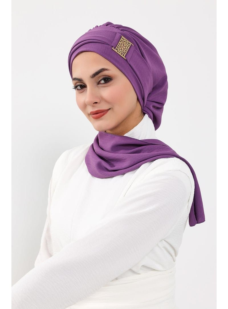 Aisha`s Design 11a Mor Gold Aksesuarlı Aerobin Kumaş Hazır Türban,ht