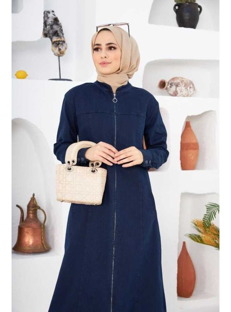 Neways Lacivert Denim Fermuarlı Ferace