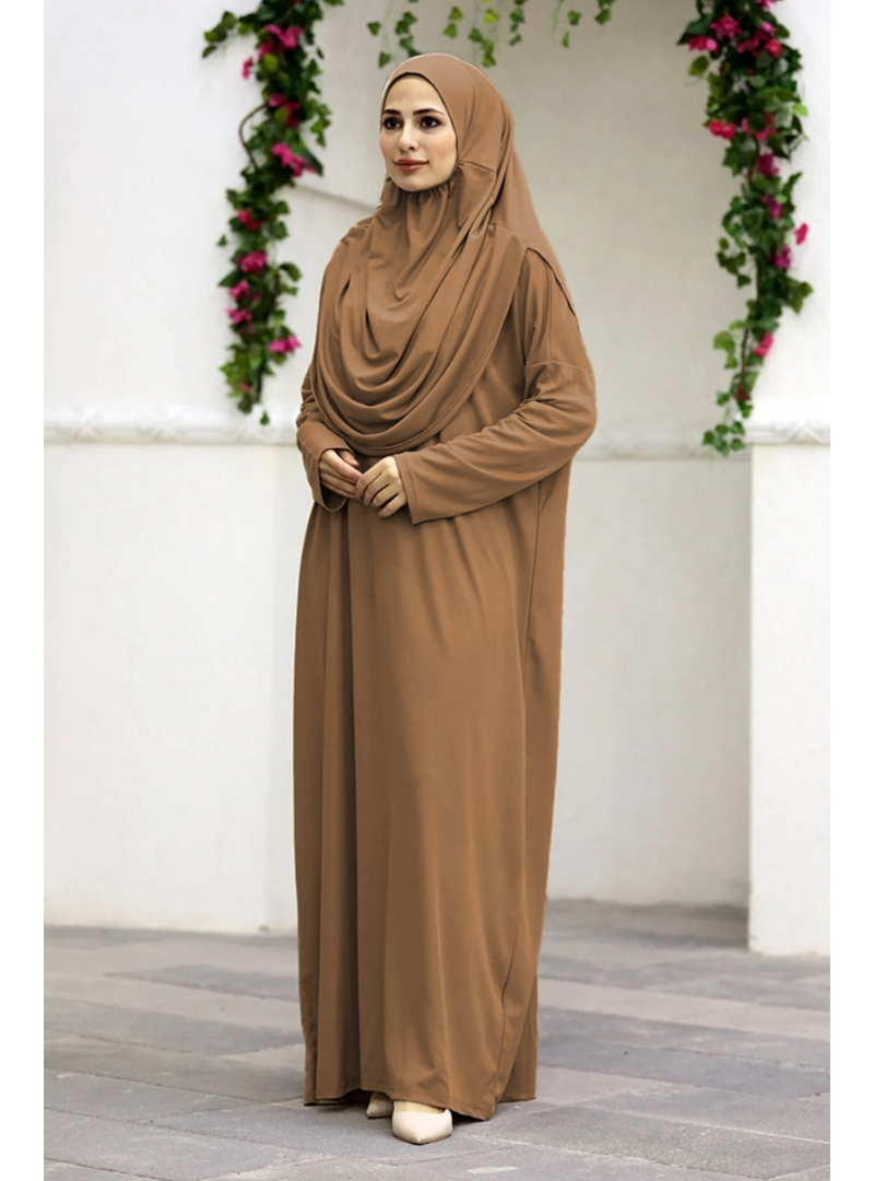 Bestenur Kahverengi Pratik Tek Parça Namaz Elbisesi
