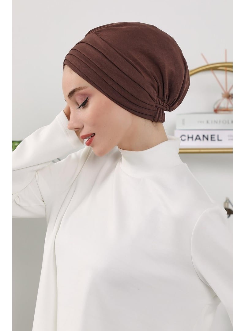 Aisha`s Design 13o Kahverengi Dört Mevsim Kullanıma Uygun Mihrace Pileli Bone,b