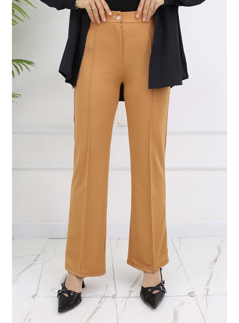Benguen Camel Düğmeli Palazzo Pantolon