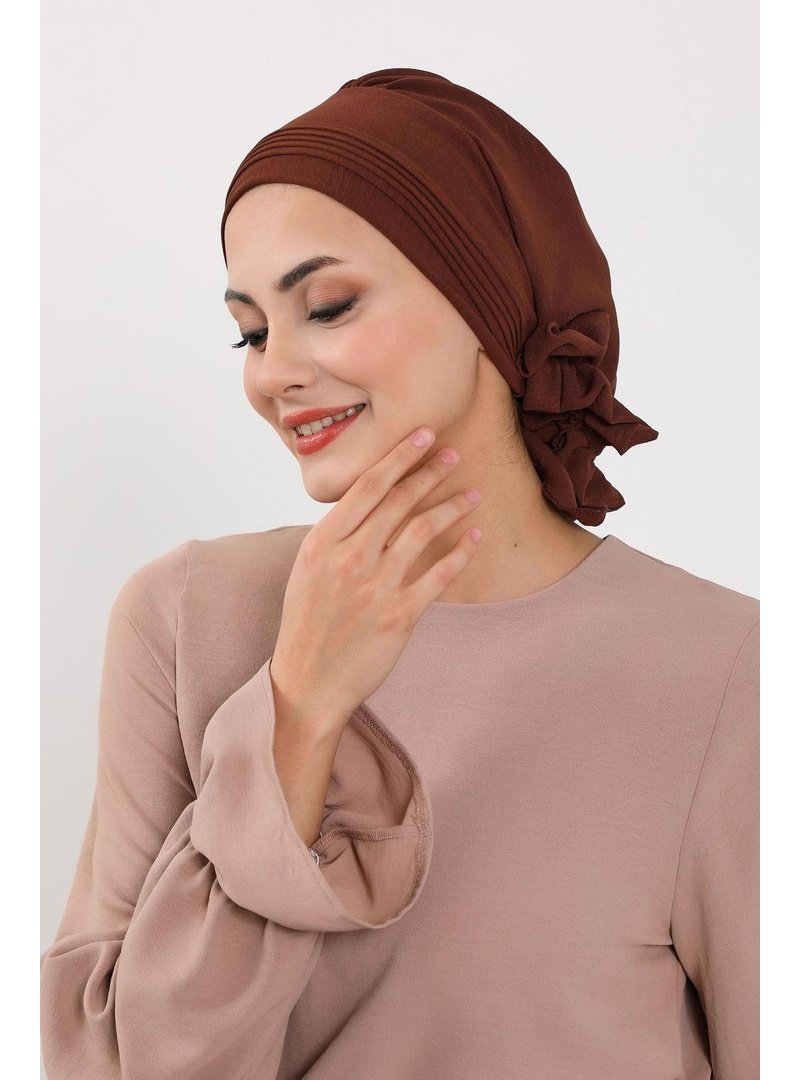 Aisha`s Design 31a Kahverengi Aerobin Kumaş Hazır Türban,ht