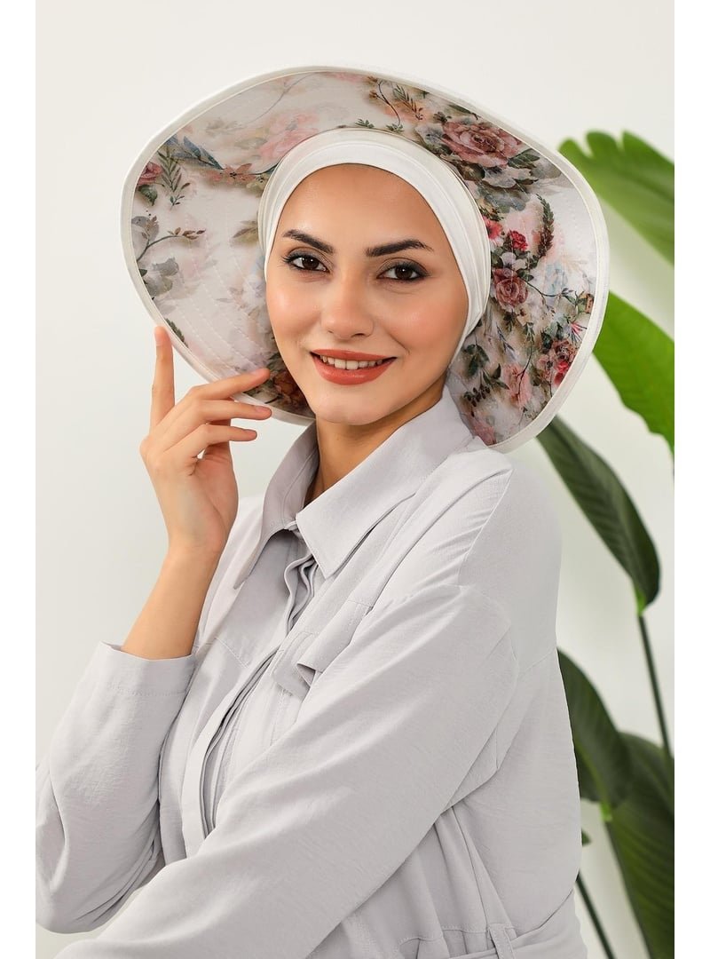 Aisha`s Design Olive Pileli Bone Ve Çıkarılabilir Desenli Şapka,s 8d Krem