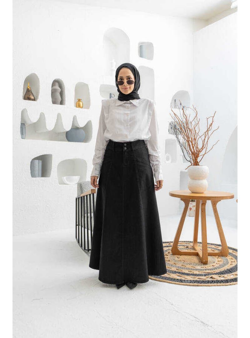 Neways Siyah Denim Mevlana Parçalı Etek