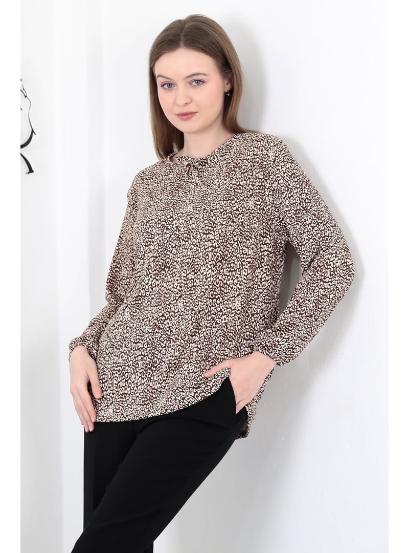 Pelsu Moda Bürümcük Kahve Bağcıklı Yaka