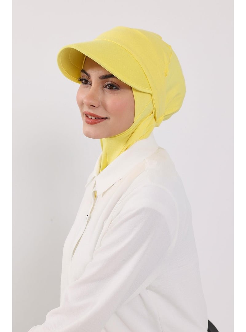 Aisha`s Design Sarı Nijya Boneli Çıkarılabilir Siperlikli Bone Türban,b