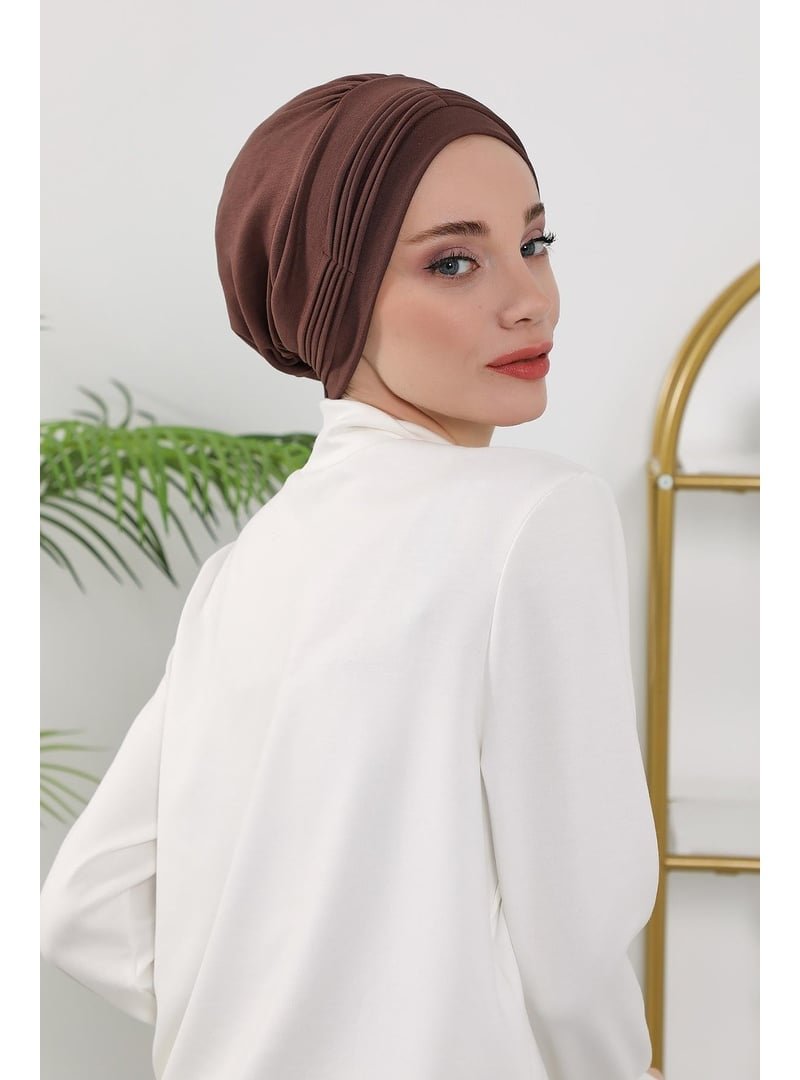 Aisha`s Design 19o Kahverengi Dört Mevsim Kullanıma Uygun Mihrace Pileli Bone,b