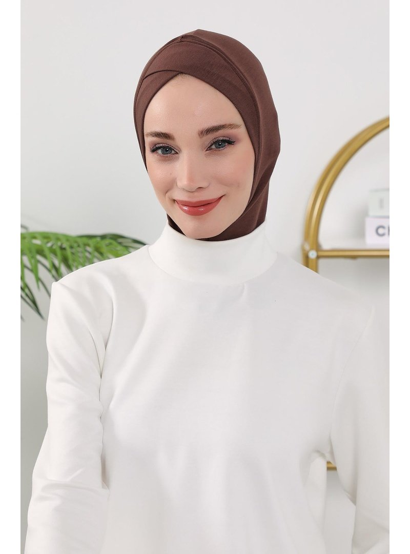 Aisha`s Design 4o Kahverengi Dört Mevsim Kullanıma Uygun Önü Çapraz Detaylı Bone,tb