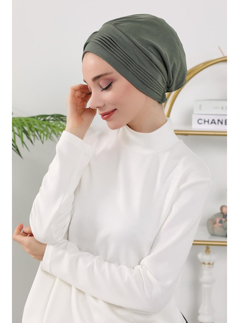 Aisha`s Design 19o Haki Dört Mevsim Kullanıma Uygun Mihrace Pileli Bone,b