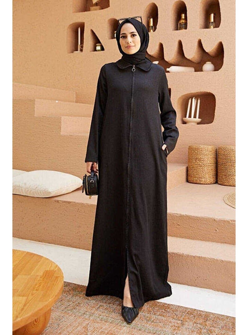 Neways Siyah Denim Fermuarlı Ferace