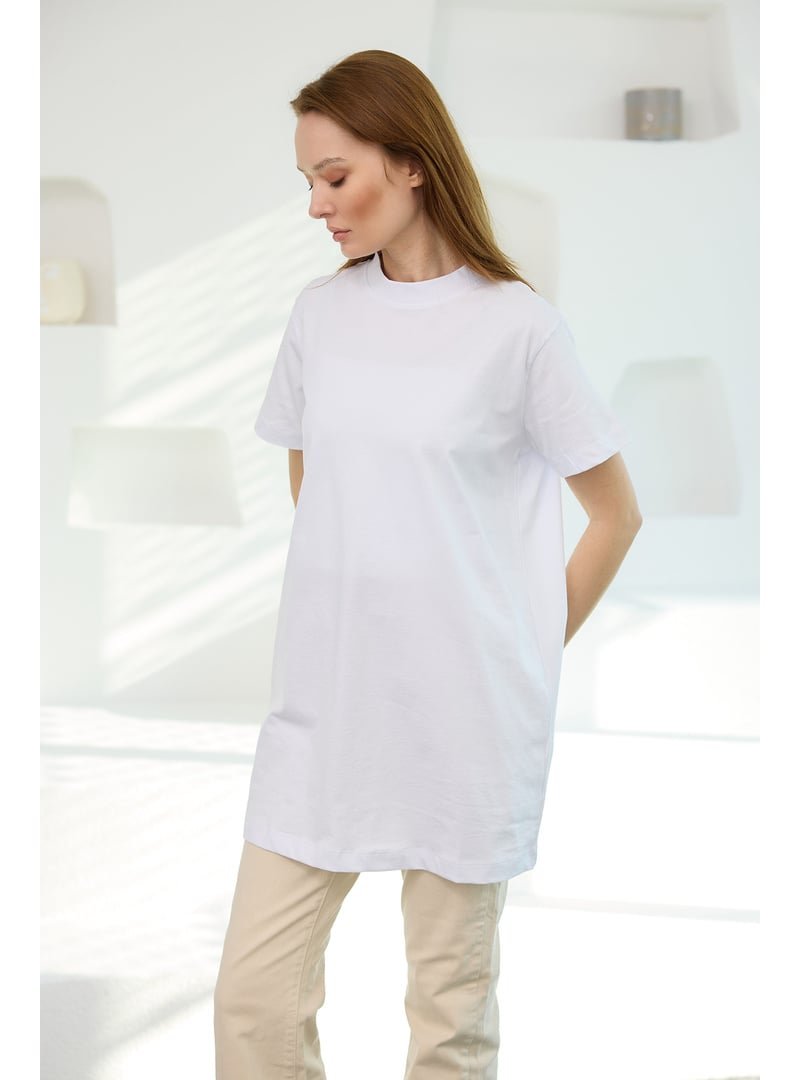 Locco Moda Beyaz Bisiklet Yaka Basic Kısa Kollu İçlik