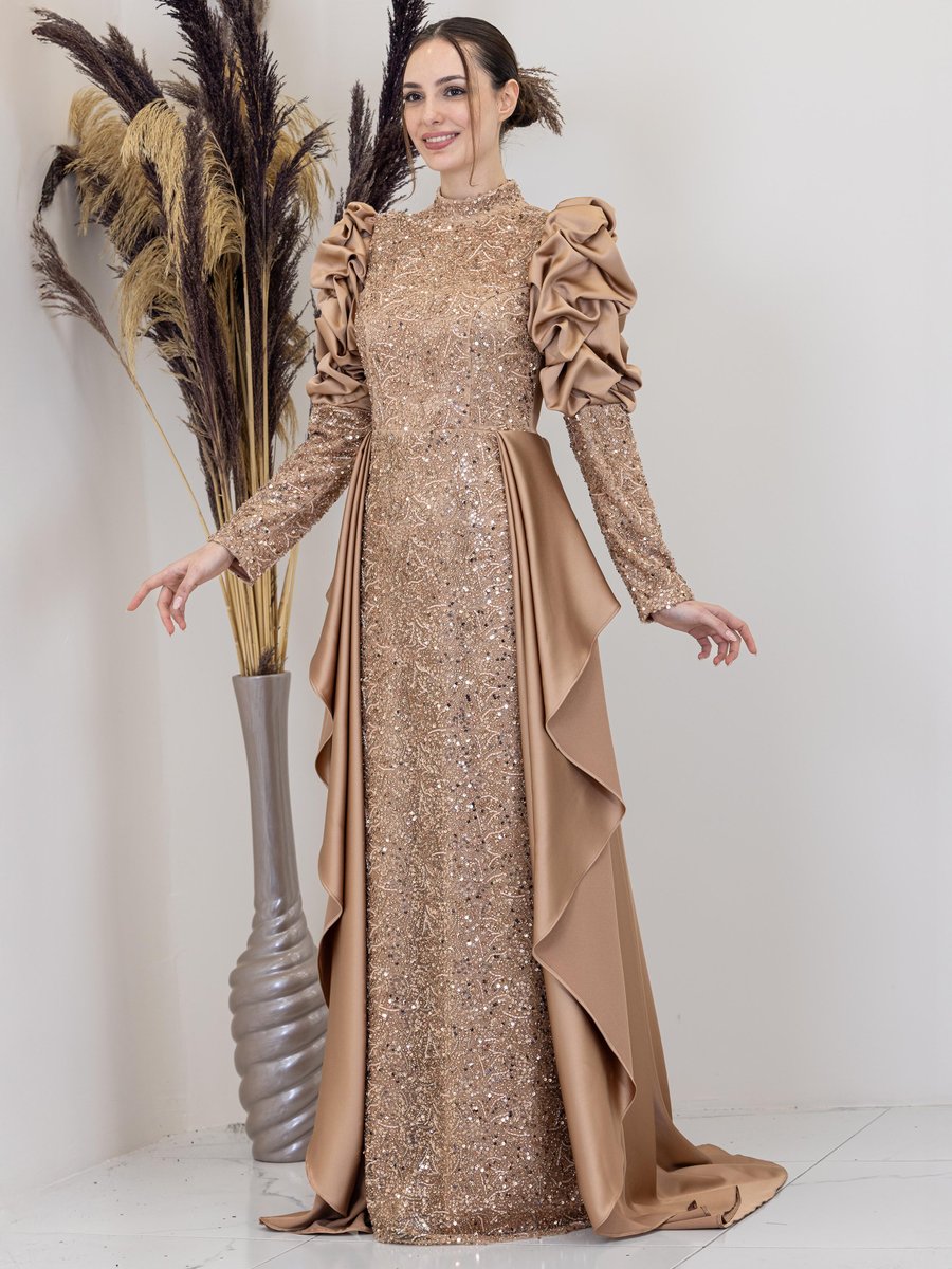 Piennar Gold Rengi Diva Abiye Elbise