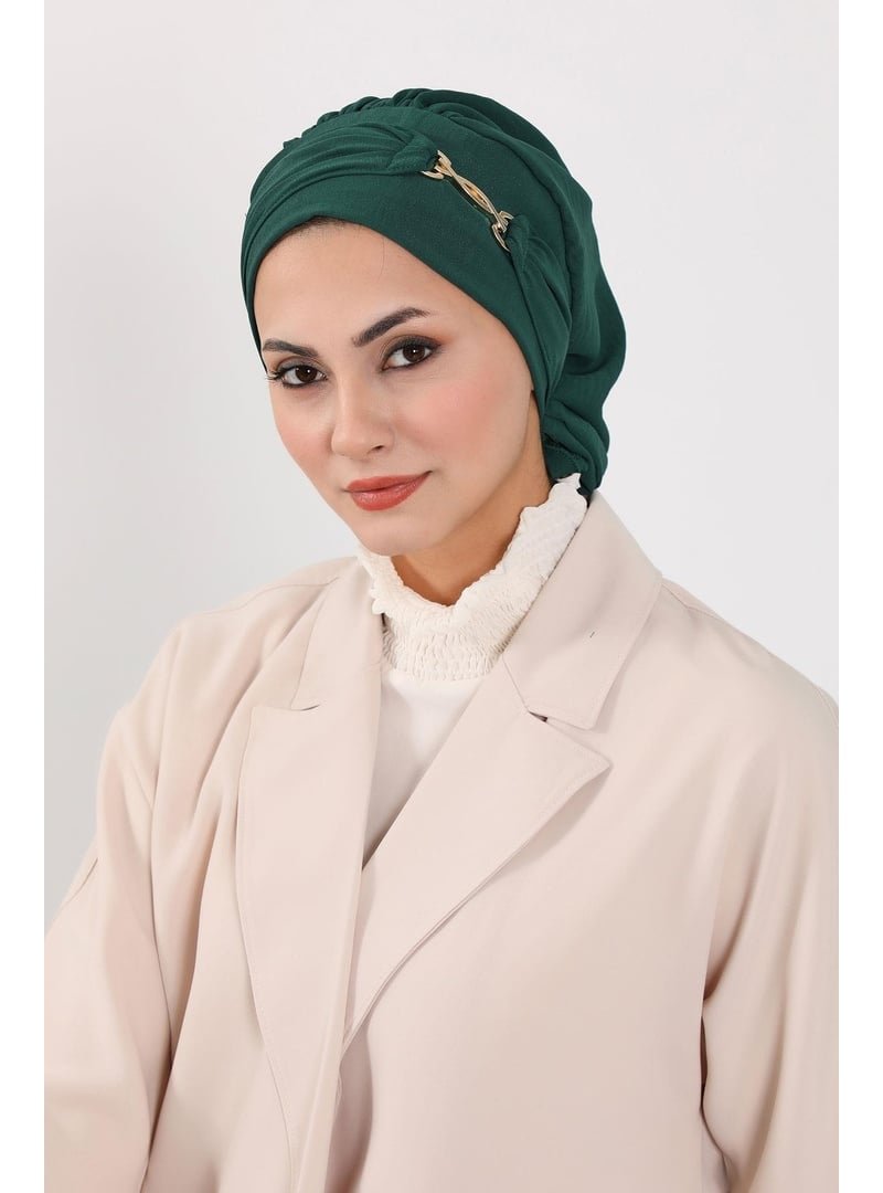 Aisha`s Design Koyu Yeşil Aerobin Kumaş Aksesuarlı Hazır Türban,ht