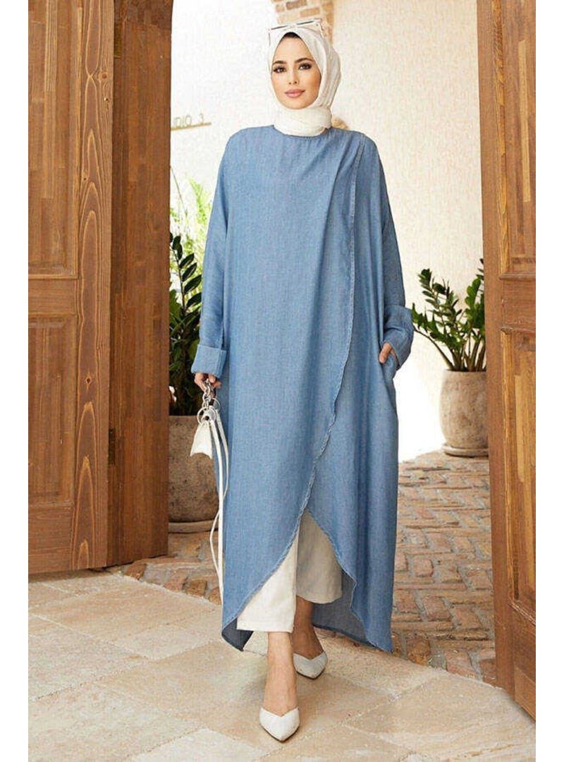 Neways Mavi Denim Tensel Standart Salaş Tunik