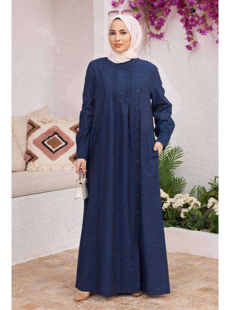 Neways Lacivert Denim Yandan Düğmeli Ferace