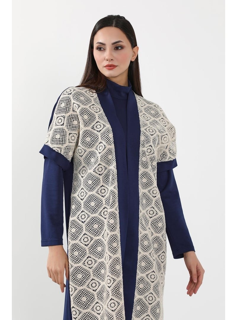 Aisha`s Design Lacivert Dantel Detaylı Kısa Kol Kimono Tunik,sw