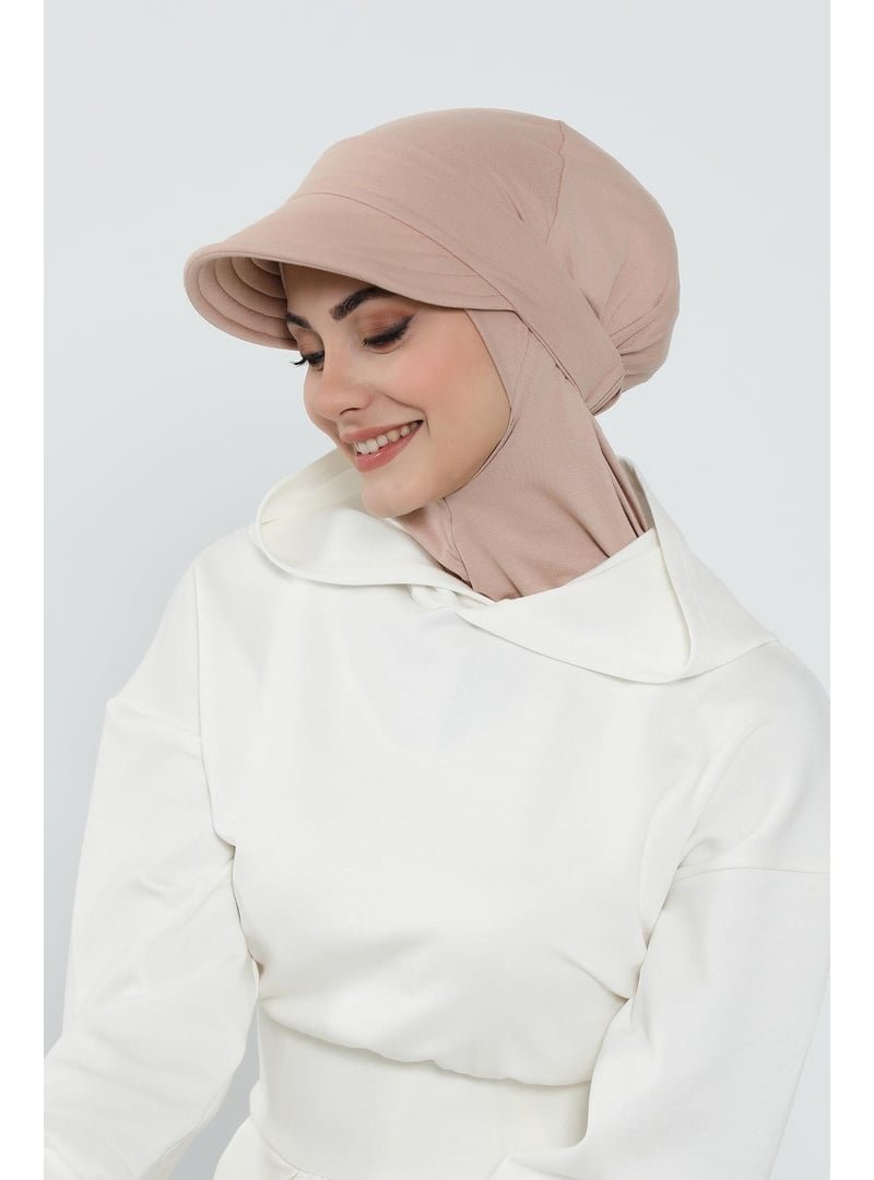 Aisha`s Design Açık Vizon Çıkarılabilir Siperlikli Bone,türban,b