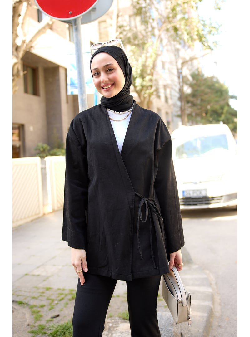 Locco Moda Siyah Yandan Bağlamalı Ceket