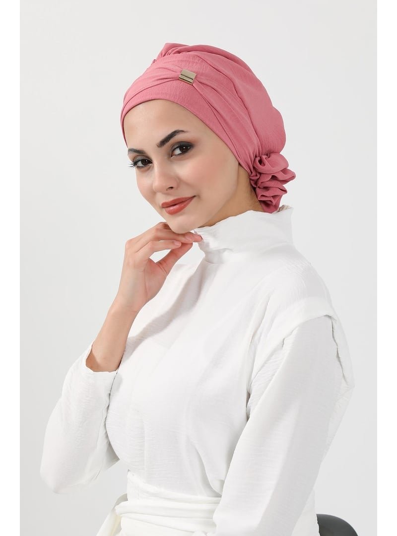Aisha`s Design Koyu Pembe Aksesuarlı Aerobin Kumaş Hazır Türban,ht