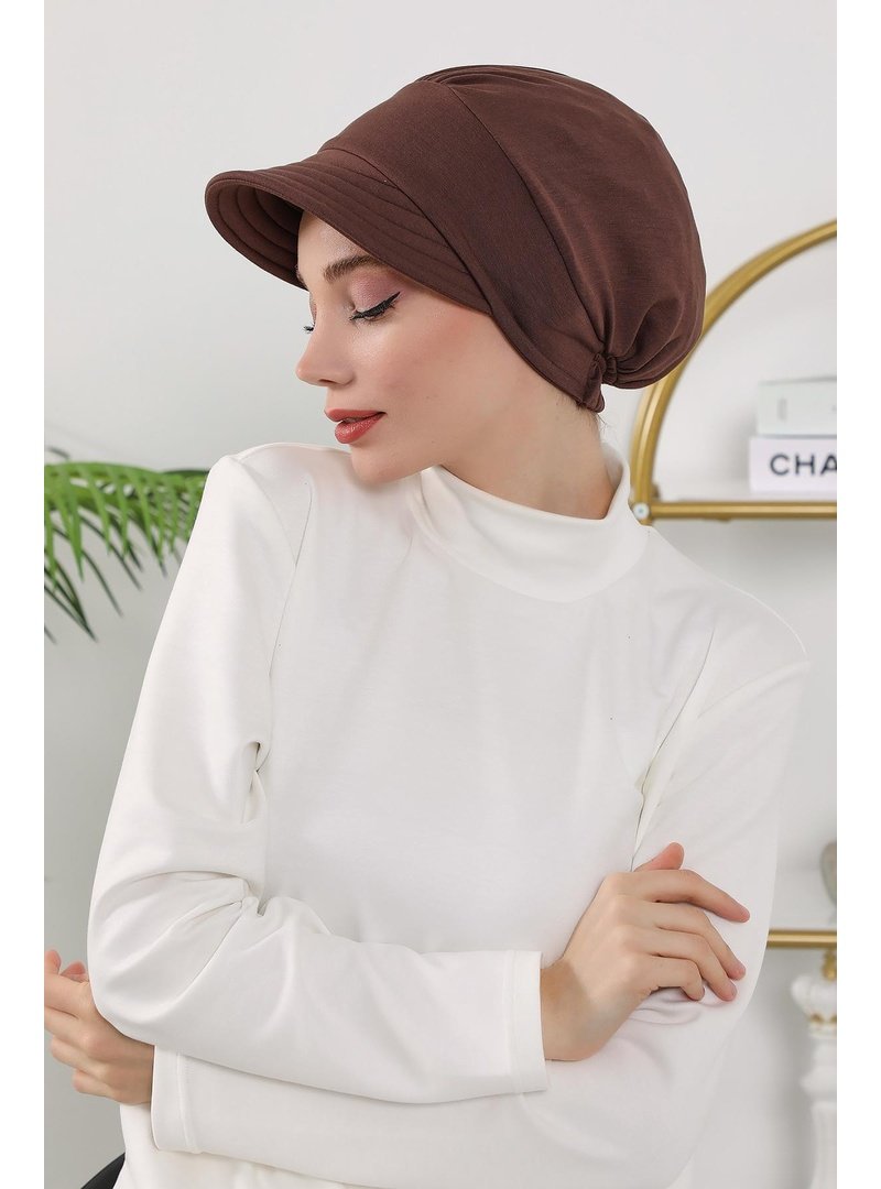 Aisha`s Design 73o Kahverengi Dört Mevsim Kullanıma Uygun Siperlikli Şapka Bone,b