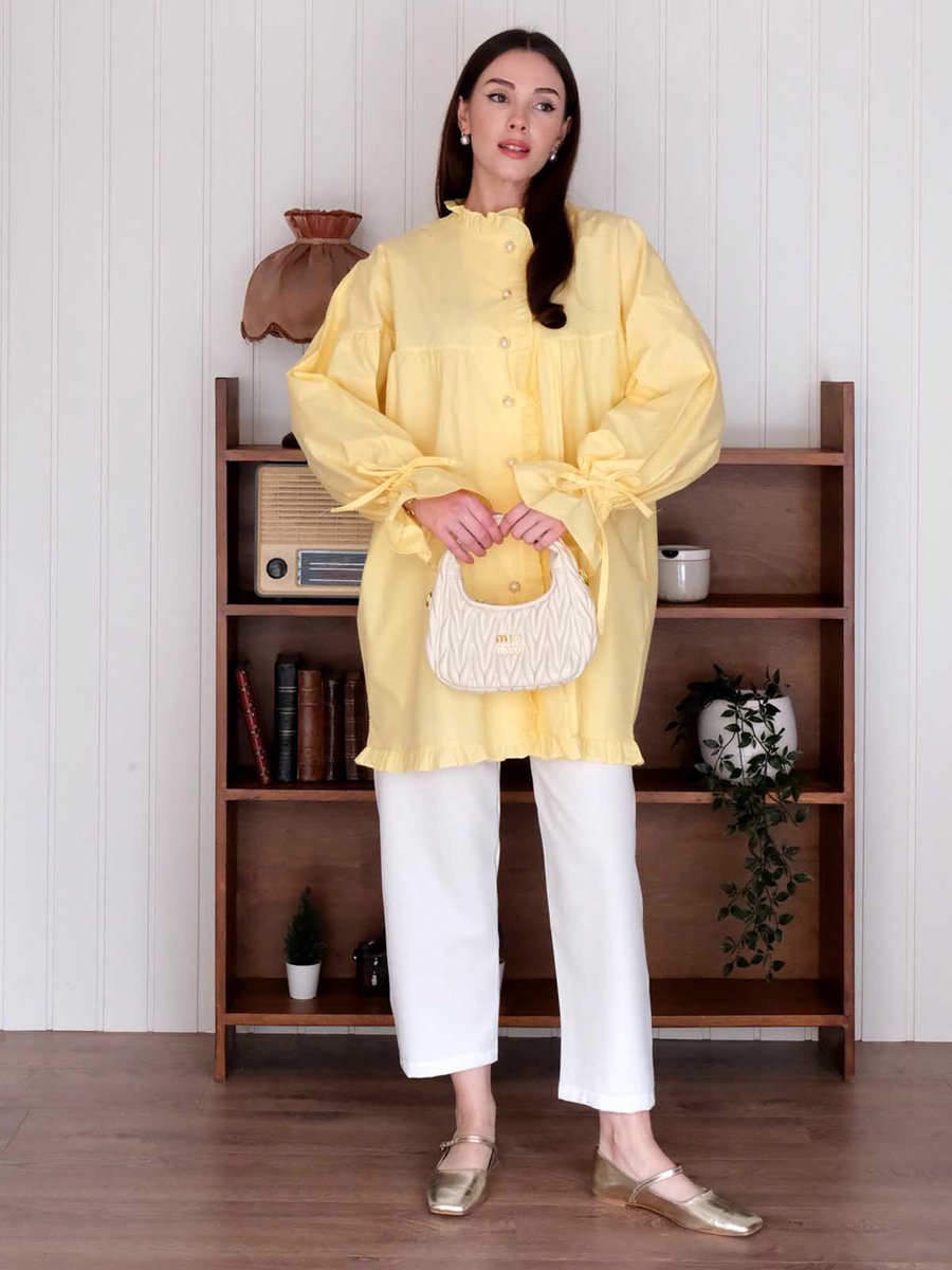 Ceylan Otantik Sarı Karamel Kolu Büzgülü Gömlek Ceylan Otantik Sarı Karamel Kolu Büzgülü Gömlek