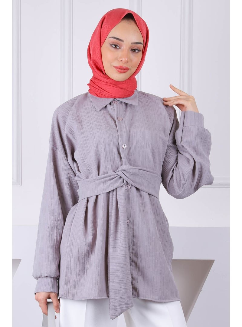 İmaj Butik Gri Kuşak Detaylı Gömlek
