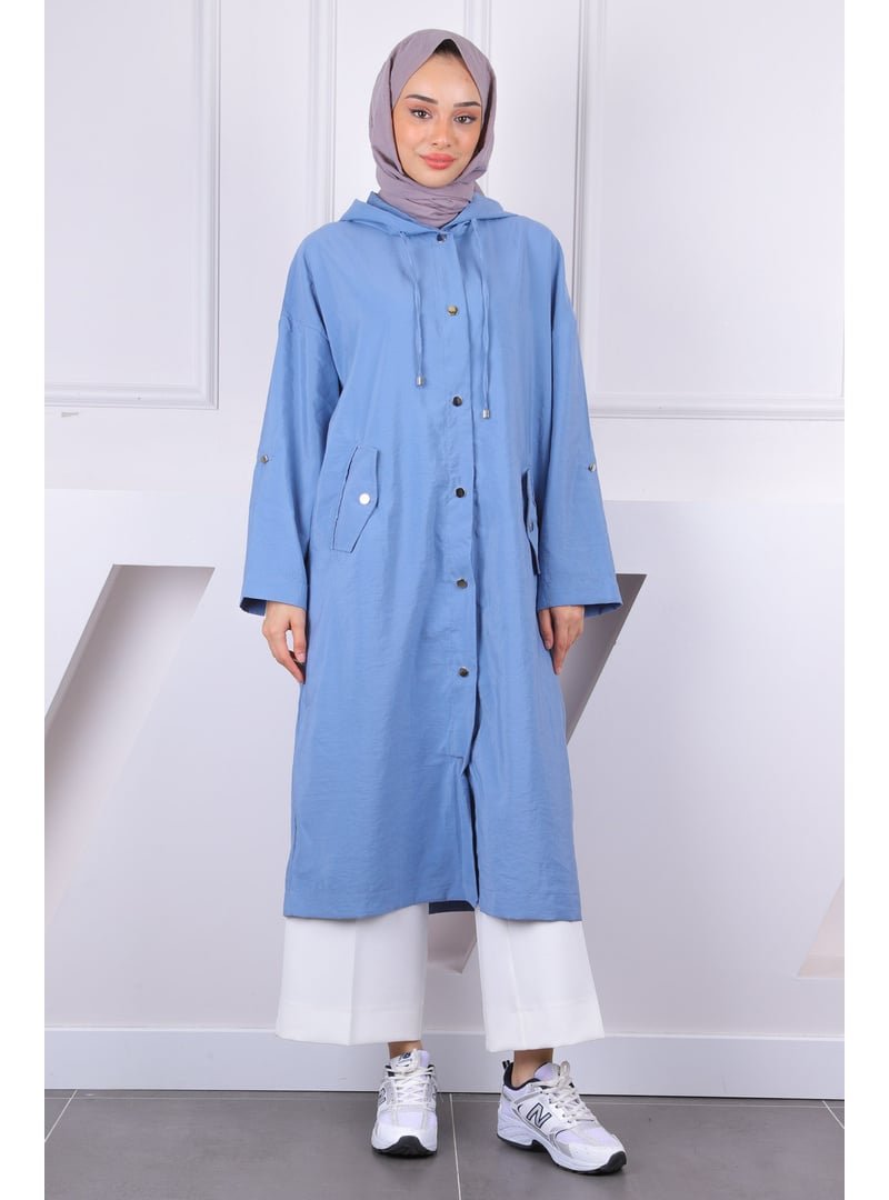 İmaj Butik İndigo Kapüşonlu Çıçıtlı Kap