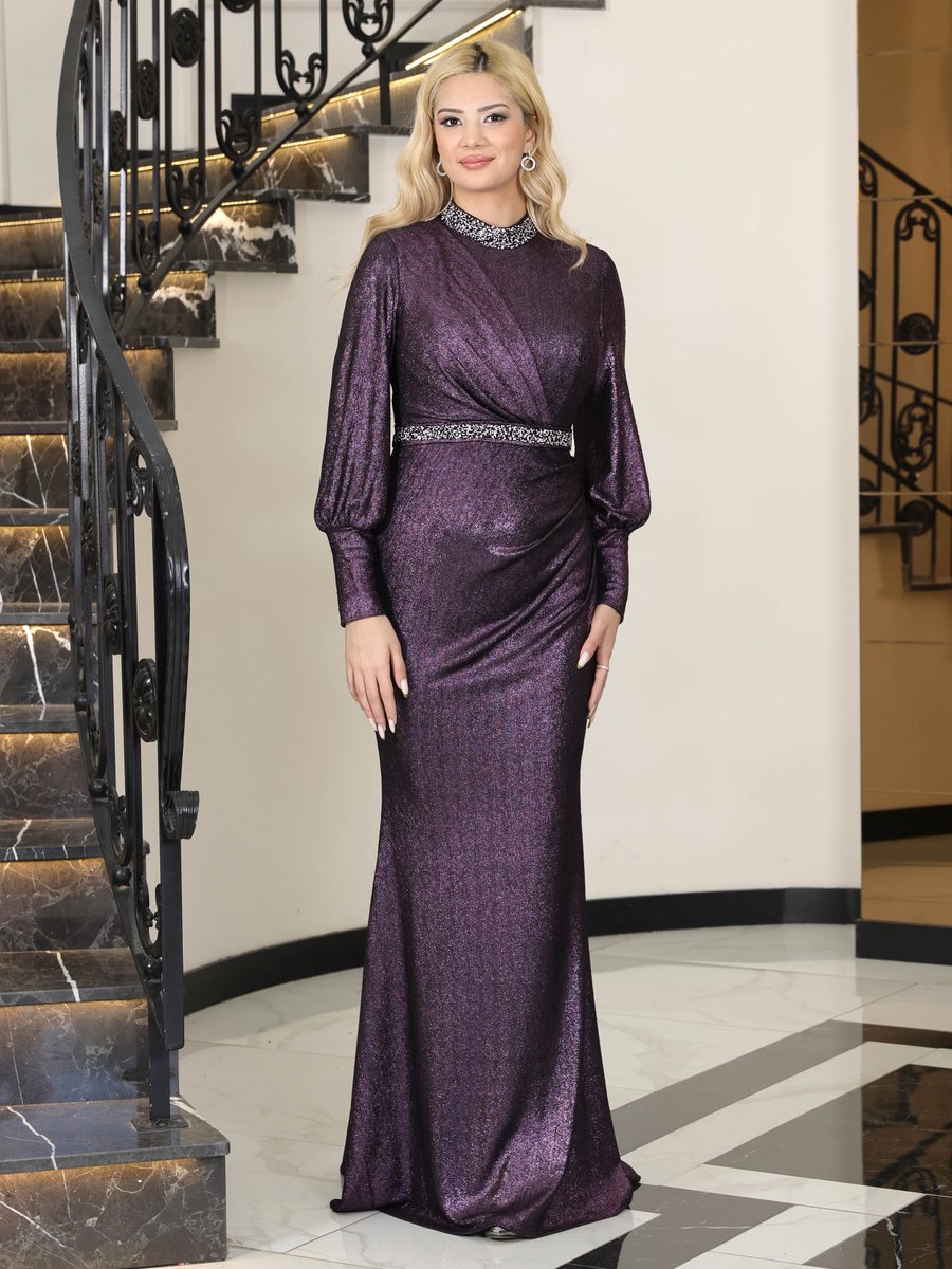 Elben Moda Mor Hürrem Abiye Elbise