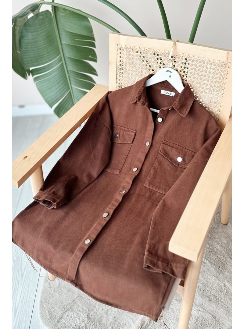 GİZCE Kiera Kahverengi Gabardin Gömlek