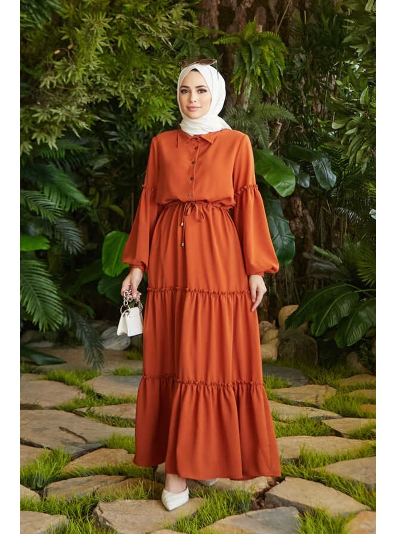 Neways Taba Büzgülü Bağcıklı Elbise