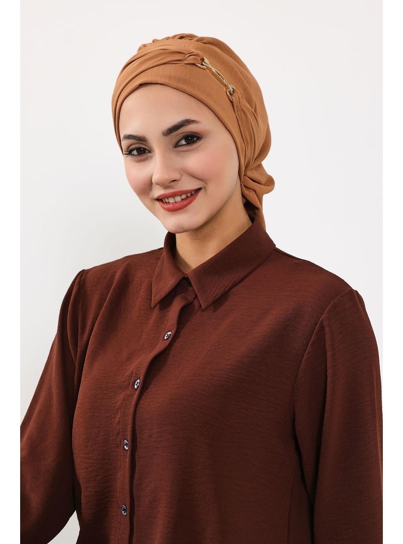 Aisha`s Design Camel Aerobin Kumaş Aksesuarlı Hazır Türban,ht