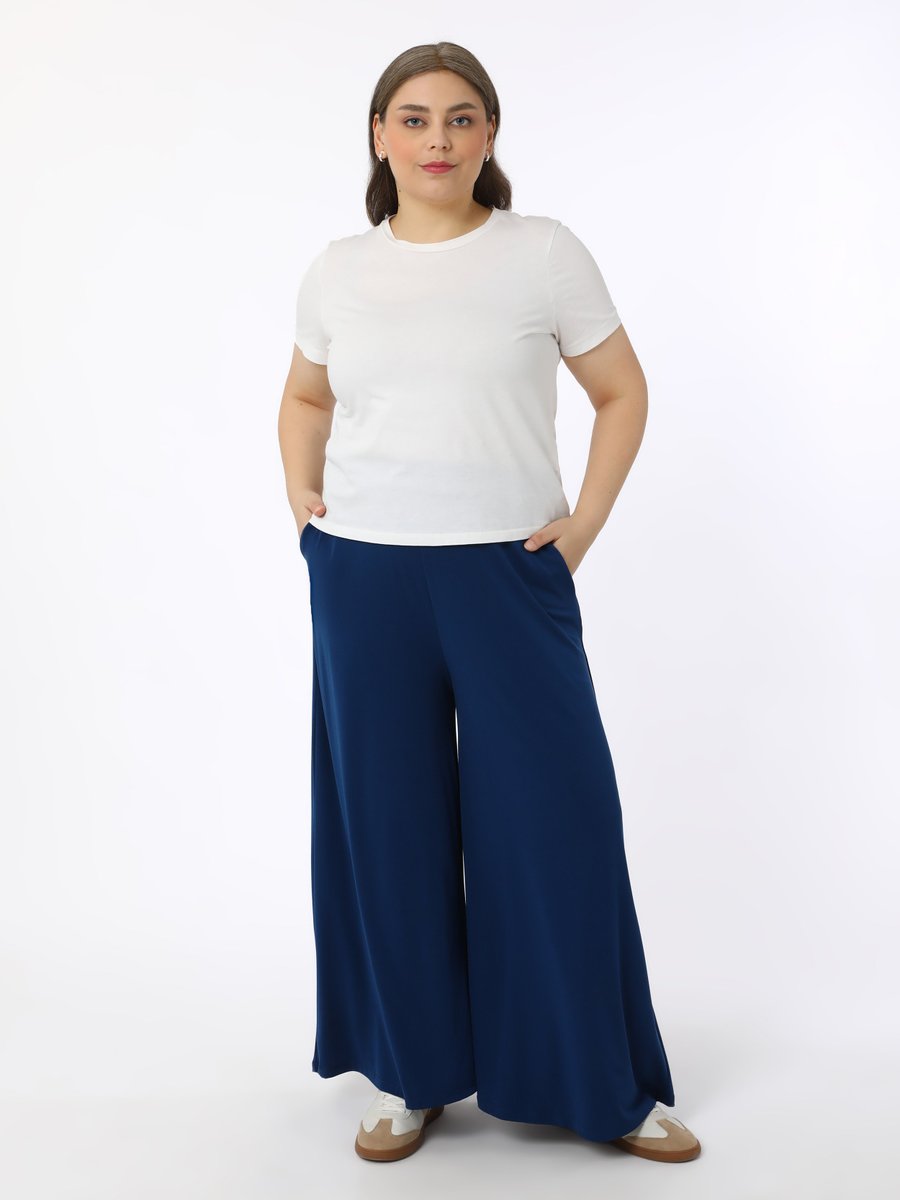 Alia Büyük Beden Beli Lastikli Cepli Örme Pantolon Lacivert