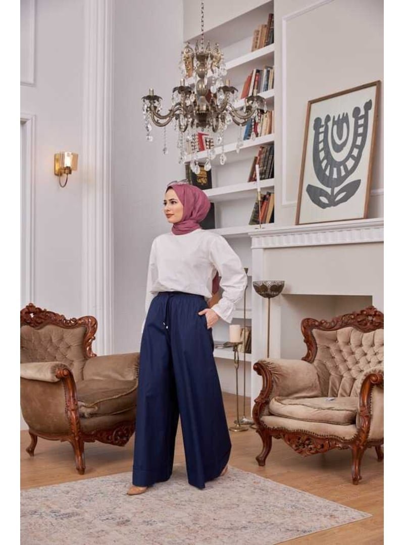 Neways Lacivert Denim Lastikli Bol Paça Pantolon