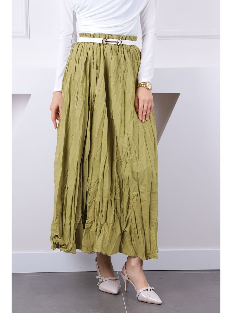İmaj Butik Yağ Yeşili Bel Lastikli Kraş Etek