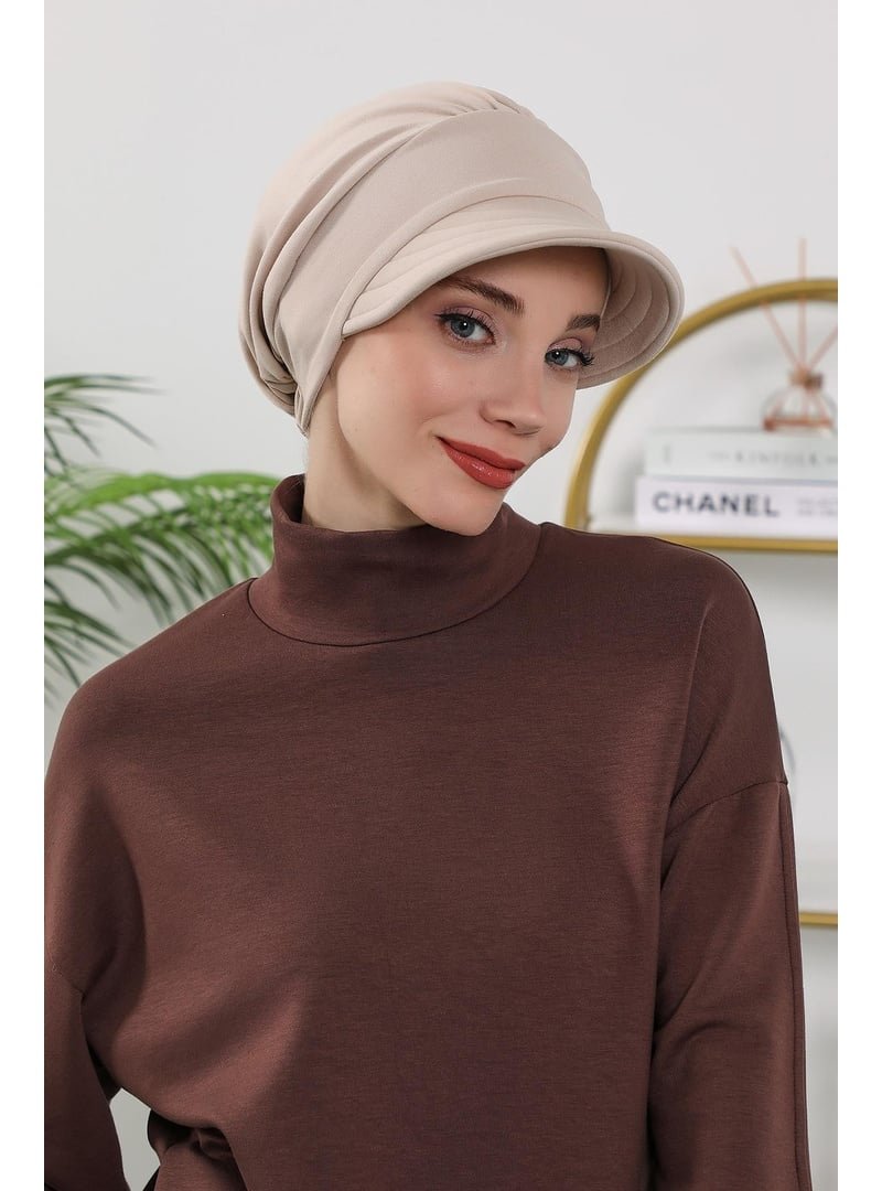 Aisha`s Design 73o Bej Dört Mevsim Kullanıma Uygun Siperlikli Şapka Bone,b
